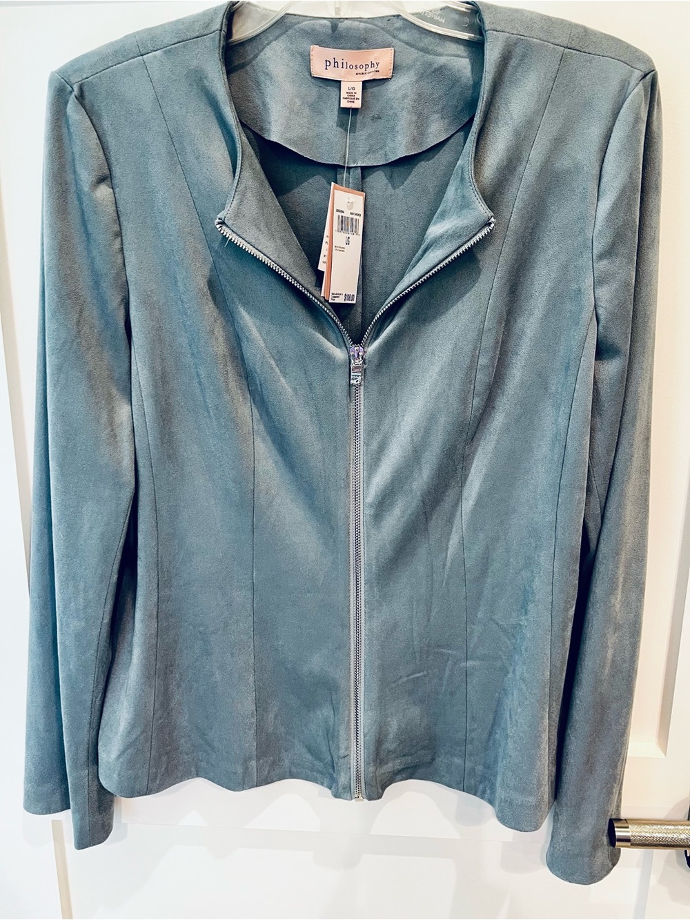 Philosophy Republic Clothing baby blue faux suede full-zip jacket. Size LG